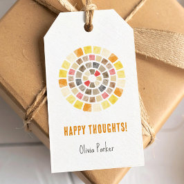 水彩タイルの円で幸せな考え ギフトタグ