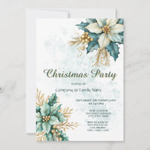 水彩タイルの花モチーフのクリスマスパーティー招待状