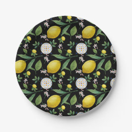水彩タイルイタリアンレモンパターン ペーパープレート