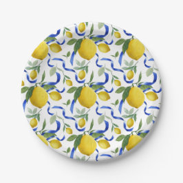 水彩タイルイタリアンレモンパターン ペーパープレート