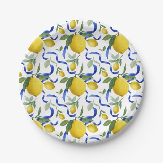 水彩タイルイタリアンレモンパターン ペーパープレート (正面)