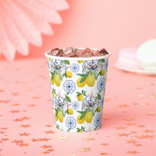 水彩タイルイタリアンレモンパターン 紙コップ (インサイチュ)