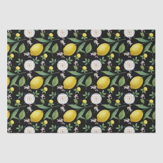 水彩タイルイタリアンレモンパターン 薄葉紙 (正面)
