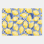 水彩タイル地中海のレモンパターン柑橘類 ラッピングペーパーシート (正面)