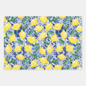 水彩タイル地中海のレモンパターン柑橘類 ラッピングペーパーシート (正面)