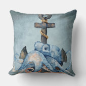 水彩タコといかり航海のビーチ クッション (正面)