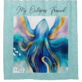 水彩タコのシャワーカーテン シャワーカーテン (正面)