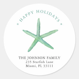 水彩タコの星のハッピー ホリデー住所  ラウンドシール