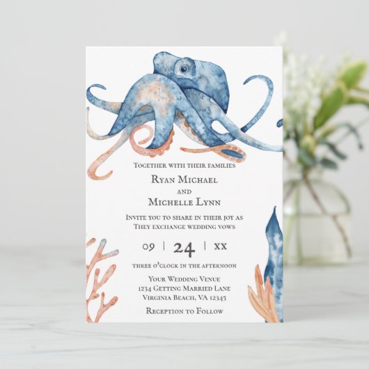 水彩タコシーライフオンホワイトビーチ結婚式 招待状 (スタンド正面)