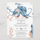 水彩タコシーライフオンホワイトビーチ結婚式 招待状 (正面/裏面)