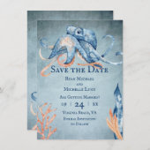 水彩タコシーライフビーチ結婚式 セーブザデート (正面/裏面)