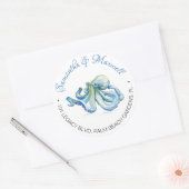 水彩タコビーチ結婚式差出人住所 ラウンドシール (封筒)