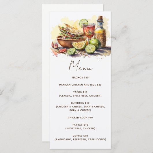 水彩タコフィエスタパーティー。メキシコ料理カフェ メニュー (正面/裏面)