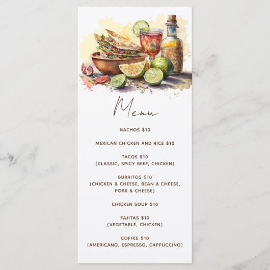 水彩タコフィエスタパーティー。メキシコ料理カフェ メニュー (正面)