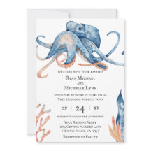 水彩タコ全て一つのビーチ結婚式