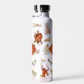 水彩タコ海動物模様モノグラム ウォーターボトル (右面)