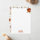 水彩タコ海動物模様モノグラム ノートカード (正面/裏面インサイチュ)