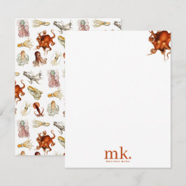 水彩タコ海動物模様モノグラム ノートカード