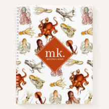 水彩タコ海動物模様モノグラム