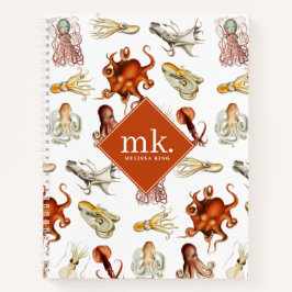 水彩タコ海動物模様モノグラム ノートブック