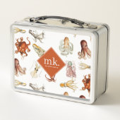 水彩タコ海動物模様モノグラム メタルランチボックス (裏面)