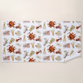 水彩タコ頭足類海動物 ビーチタオル (正面)