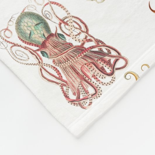 水彩タコ頭足類海動物 フリースブランケット (角)