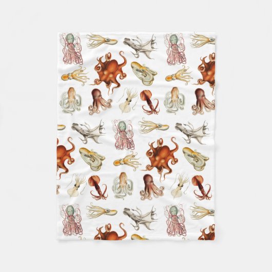 水彩タコ頭足類海動物 フリースブランケット (正面)