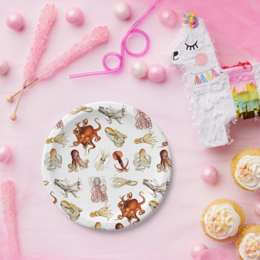 水彩タコ頭足類海動物 ペーパープレート (パーティー)