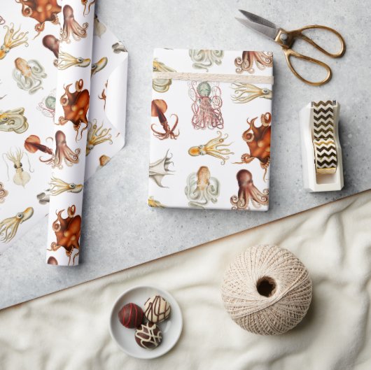 水彩タコ頭足類海動物 ラッピングペーパー (クラフト)