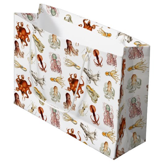 水彩タコ頭足類海動物 ラージペーパーバッグ (正面アングル)