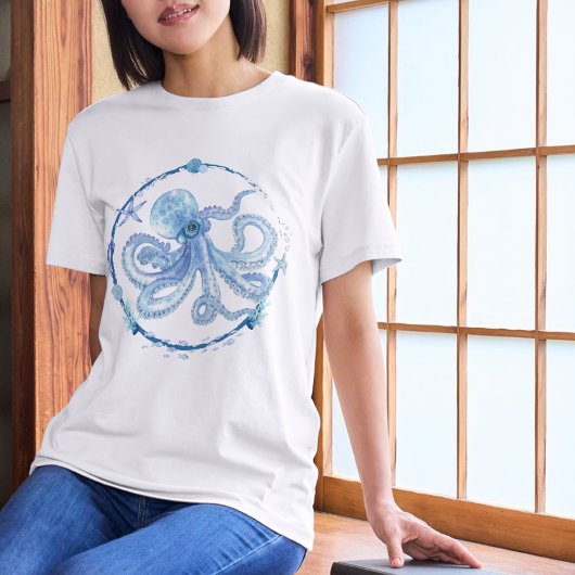 水彩タコ 海の生き物 トライブレンドＴシャツ