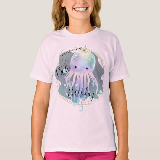 水彩タコ 海 誕生日パーティー Tシャツ (正面)