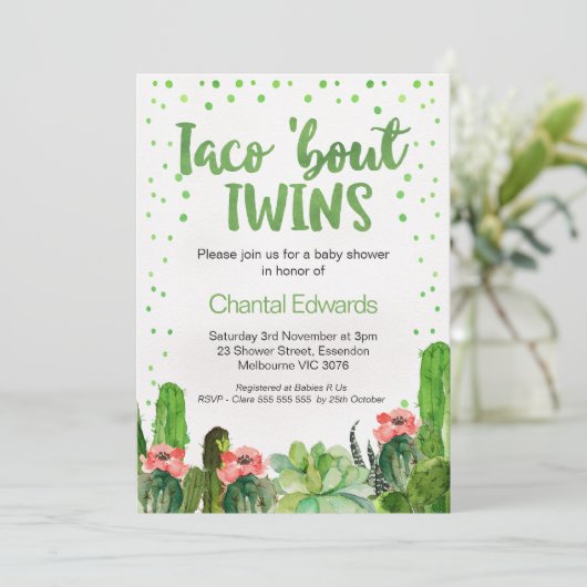 水彩タコ'Boutツインズフィエスタベイビーシャワー 招待状 (スタンド正面)