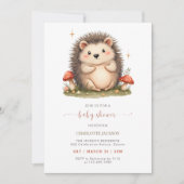 水彩タッチのきのこがかわいい ヘアピンとハリネズミ 赤ちゃん歓迎会 招待状 (正面)