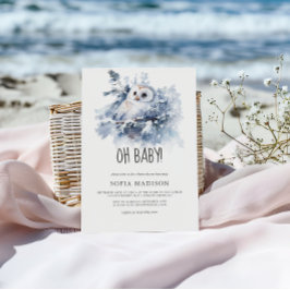 水彩タッチのフクロウ冬のベイビーシャワー 招待状