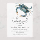 水彩タッチのブルークラブ シーフード リハーサルディナー ポストカード (正面)