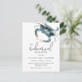 水彩タッチのブルークラブ シーフード リハーサルディナー ポストカード (スタンド正面)