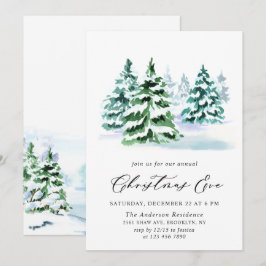 水彩タッチのモダンなクリスマスツリーのイラスト 招待状