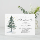水彩タッチのモダンな松の木のクリスマスイブ 招待状 (スタンド正面)