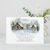 水彩タッチのモダンな松の木のクリスマス ホリデーパーティー 招待状 (スタンド正面)