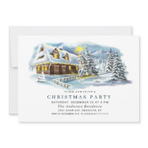 水彩タッチのモダンな松の木のクリスマス ホリデーパーティー