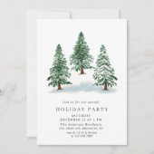 水彩タッチのモダンな松の木のクリスマス ホリデーパーティー 招待状 (正面)