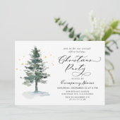 水彩タッチのモダンな松の木のクリスマス ホリデーパーティー 招待状 (スタンド正面)