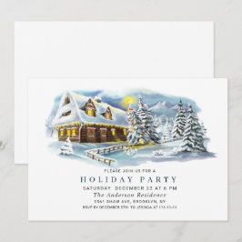 水彩タッチのモダンな松の木のクリスマス ホリデーパーティー 招待状