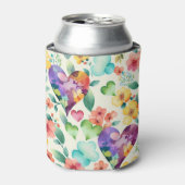 水彩タッチの可愛い花のハート柄パターン 缶クーラー (缶正面)