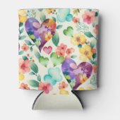 水彩タッチの可愛い花のハート柄パターン 缶クーラー (正面)