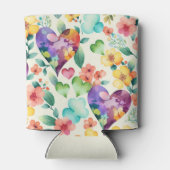 水彩タッチの可愛い花のハート柄パターン 缶クーラー (裏面)