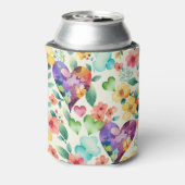 水彩タッチの可愛い花のハート柄パターン 缶クーラー (缶裏面)