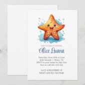 水彩タッチの海星 海の中のベイビーシャワー 招待状 (正面/裏面)